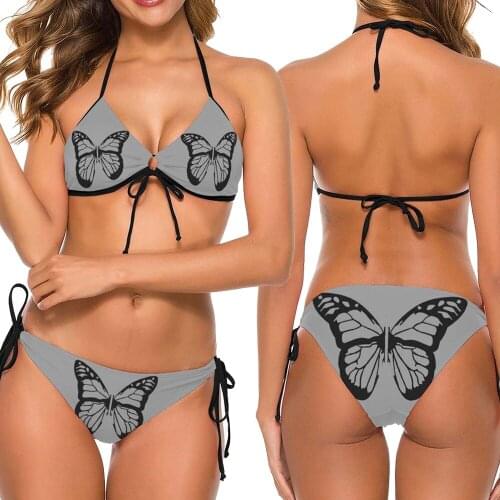 Butterfly Swimsuit Bikini Deep V Classic Women Surfing Sexy Bandage Halter Push Up String Summer Swimwear Beachwear Bathing Suit