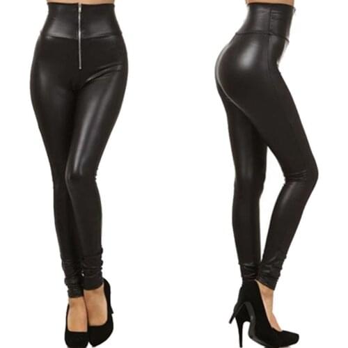 Winter Faux Leather Leggings Pants Women Elastic Zipper Leather Pants Trousers Sexy Black High Waist Pencil Pant Slim Leggings