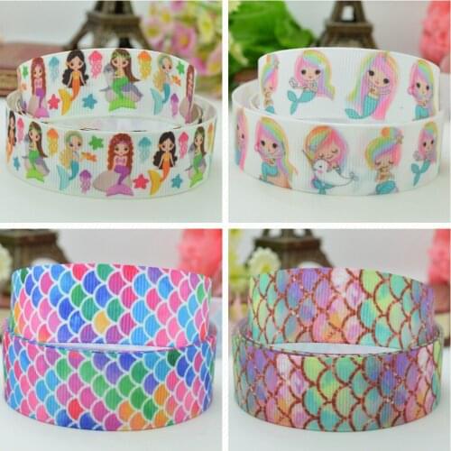 10 Yards 22mm 7/8" Mermaid Fish scale cute Printed grosgrain ribbon hair bow Headwear DIY hair accessories retail