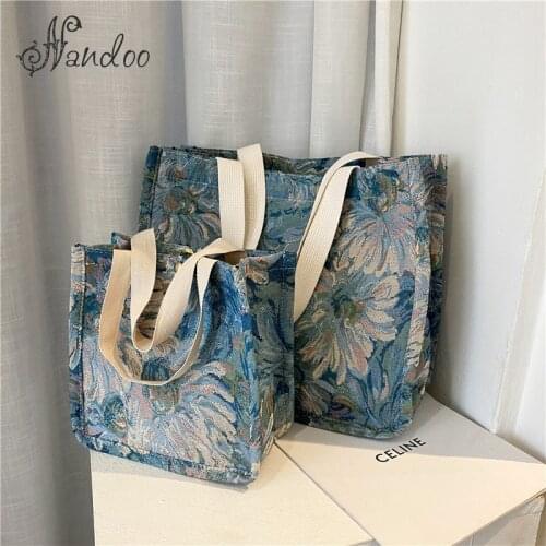 Fashion Flowers Pattern Canvas Shoulder Composite Bags for Women 2021 Female Designer Luxury Travel Branded Shopping Handbags