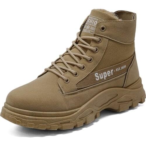 Men Outdoor Winter Snow Ankle Boots Martin Non-slip Short Plush Warm Walking Male Casual Flat Shoes Sneakers Fashion Lace Up