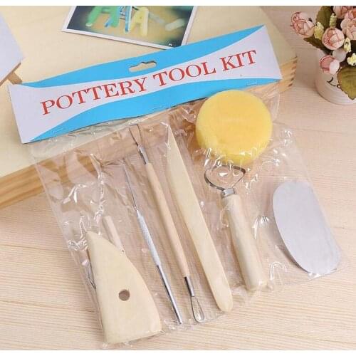 Ceramics Clay Sculpture Modelling Kit Wooden Handle Pottery Tools Set Stainless Steel Pottery #M3652