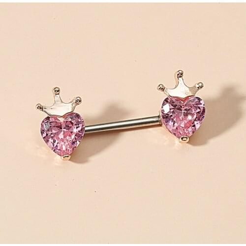 Pack of 3 14G Crystal Double Heart with Nipple Barbells Rings Jewelry