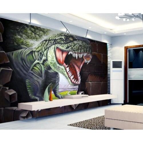 Custom photo 3d wallpaper on the wall Cruel dinosaur breaking wall background Home improvement room wallpaper for walls 3 d