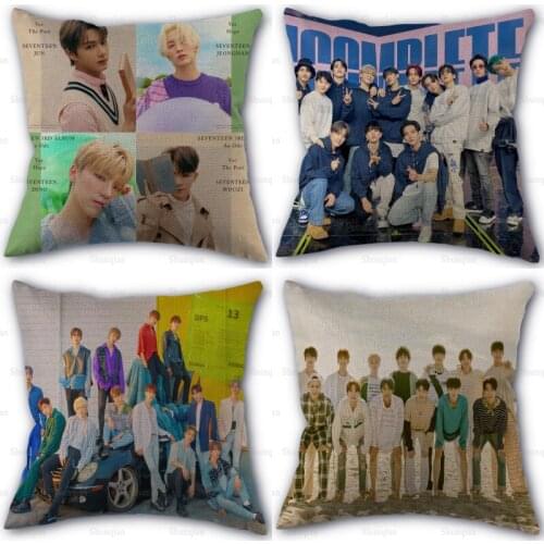 Nice SEVENTEEN KPOP Pillowcase Cotton Linen Fabric Square Zipper Pillowcase New 45X45cm Wedding Decorative Pillow cover 0512