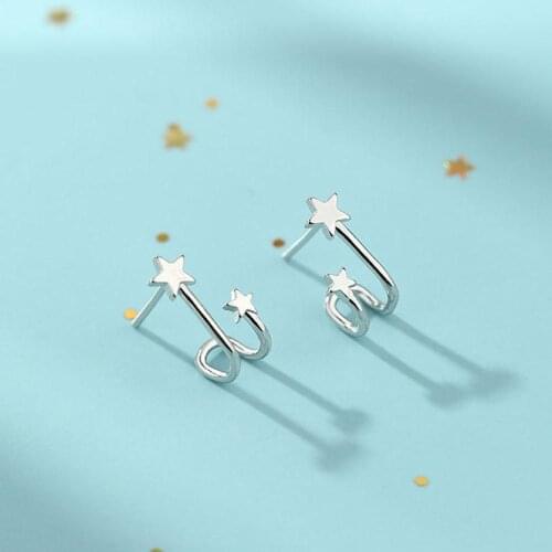 Sweet Star Mini U-shaped Ear Clips 1 Pair Fashion Simple silver color star Geometric Earrings Cuff Clip for Women Jewelry Gift