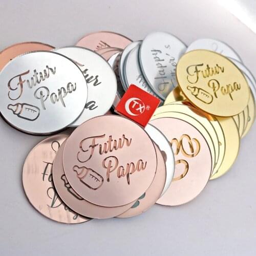 New Futur Papa Acrylic Cupcake Topper Gold Round Letters Milk Bottle Cake Topper for Fathers Day Party Cake Decoration Supplies