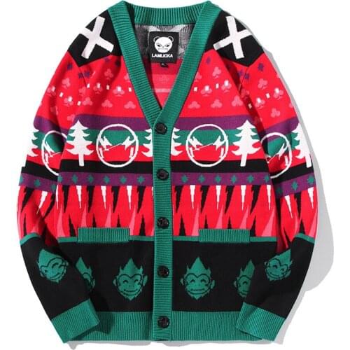 2020 New Arrival Pattern Single Breasted Casual Cotton Autumn Christmas Element V-neck Cardigan Sweater Men Women Color Coat