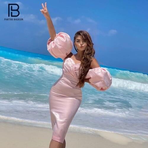 PB Free Shipping New Trendy Puff Sleeves Design Sexy Off Shoulder Backless Celebrity Party Club Midi Dress