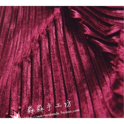 3Metres Gold Velvet Pleated Fabric For Autumn And Winter Wine Red Color Soft Organ Pleats Wrinkled Ruffled Skirt Fabric