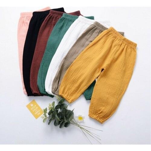 Casual Cute Kids Baby Girl Boy Wrinkled Ruched cotton vase pants Bottoms Wrinkled Pantalettes Trousers Leggings 0-4Y