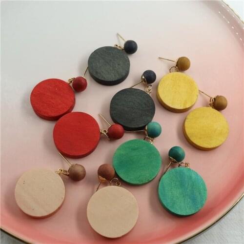 New Arrival Geometric Round Wooden Earring Statement Dangle Drop Wood Earrings Trendy Jewelry Accessories For Women Wholesale
