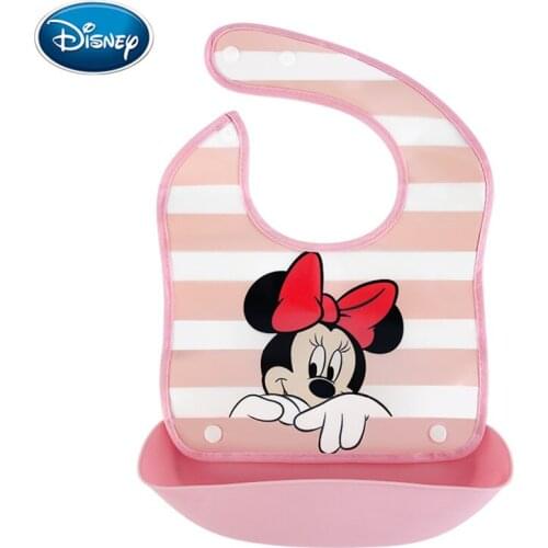 Disney Mickey Minnie silicone baby bibs to eat combination of waterproof bib pocket large Kids cartoon erasable