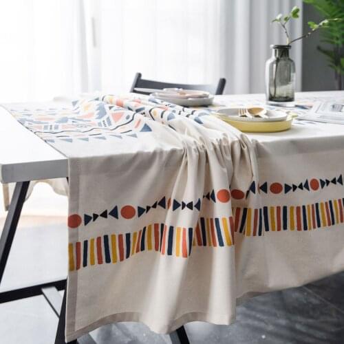 Geometric multicolor printed bohemian living room home tablecloth printed cotton and linen tablecloth square table manteles