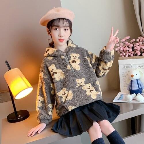 Boys' Girls' Hoodies Sweatshirts Kids Outwear 2021 Pink Khaki Plus Velvet Thicken Winter Autumn Top Pullover Cotton Childrens C