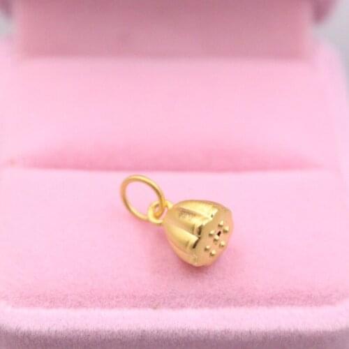 Fine Pure 999 24K Yellow Gold 3D Lotus Pendant Men Women DIY Lucky Gift 0.7g / 14*8mm