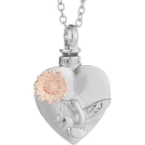 Heart-Shaped Ashes Necklace Sunflower Daisy Hummingbird Urn Necklace