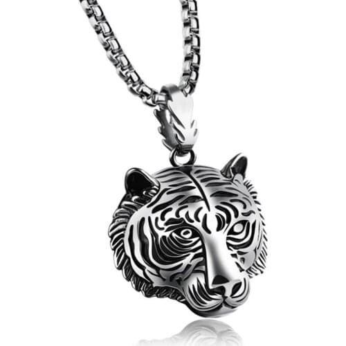 Hip Hop Stainless Steel Vintage Animal Tiger Pendant Necklace Punk Rock Street Dance Jewelry Gift For Men Women with Chain