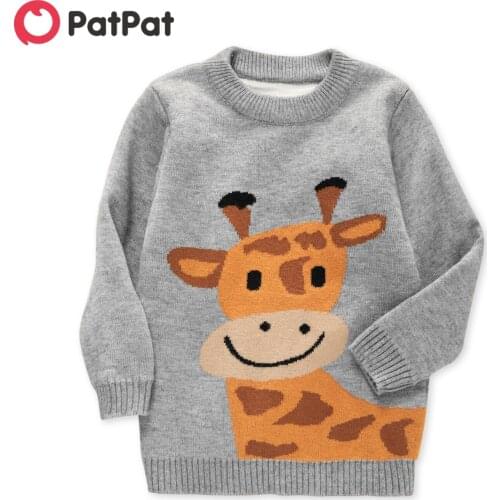 PatPat Toddler Boy/Girl Deer Pattern Grey Knit Sweater