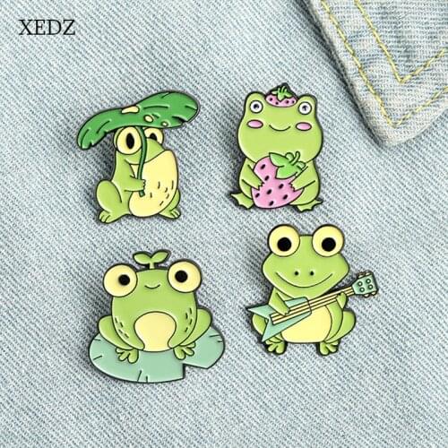 XEDZ Frog Collect Funny Enamel Pin Guide Froggy Brooch Bag Brooch Cartoon Animal Emblem Jewelry Gift For Kids Girl