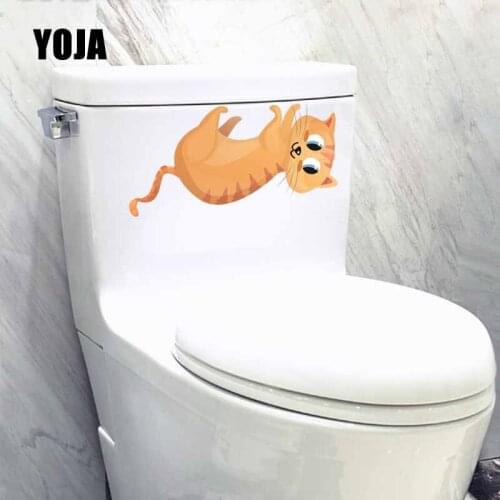 YOJA 10.3X22.4CM Intereting Cartoon Cat Wall Sticker Toilet Decal Kids Room Decoration Modern Art T5-0800