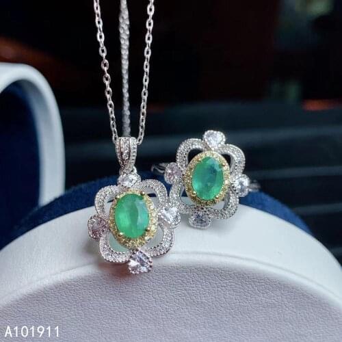KJJEAXCMY fine jewelry natural Emerald 925 sterling silver women pendant necklace chain ring set support test classic