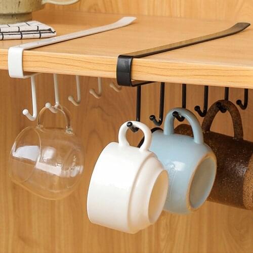 Iron Kitchen Organizer Rack 6 Hooks Kitchenware Cup Towel Hanging Holder Cabinet Door Shelf Storage Racks