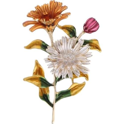 Pink Daisy Bouquet Enamel Brooches Metal Flowers Weddings Banquet Brooch Pins For Women