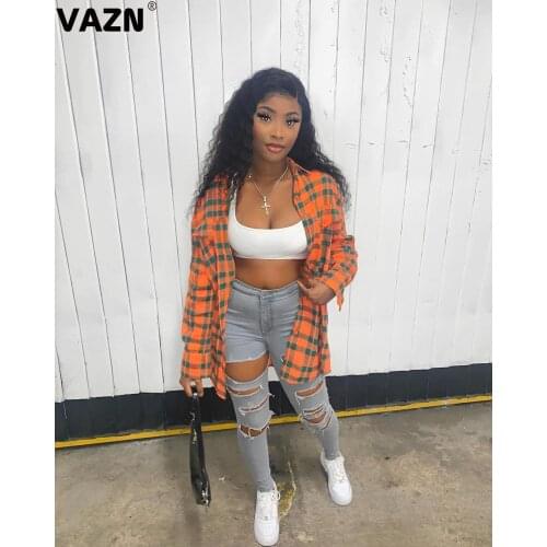 VAZN 2020 Autumn High Quality Free Classic Plaid Casual Young Regular Joker Style Full Sleeve Chiffon Women Long Slim Shirts
