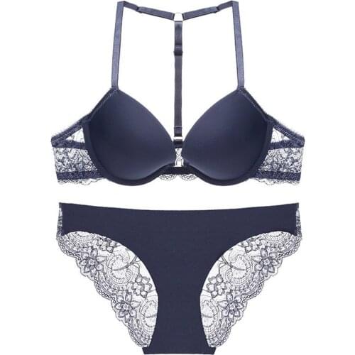 Womens Bra Brief Sets Sexy Underwear Push Up Bra Set Front Closure Y-line Straps Intimates Underwire Lingerie Panty Bras Set Top