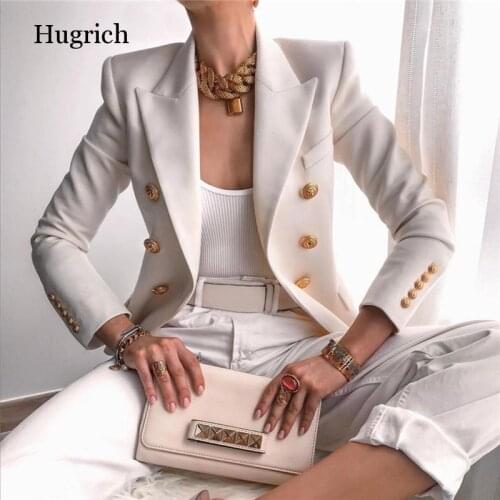 Winter Women Blazer Double Breasted Blazer Coat Fashion Slim Long Sleeve Elegant Suit Jacket Office Women Blazer