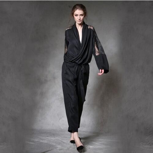 2018 New Arrival Summer Fashion Hollow Out Patchwork Jumpsuits Women V-Neck Long Sleeve Garment T1806024-6