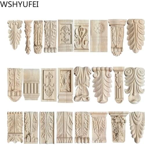 1 Pcs Carved Unpainted European Exquisite Angle wood carving Floral Leaves Furniture Solid wood decals Woodcarving Decorative