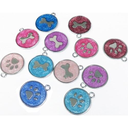 1000pcs/lot New 6 Colors Pet Collars Jewelry Pendant Fashion Personalised Engraved Glitter Paw Print Tag Dog Cat Pet ID Tags