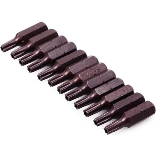 12Pcs T20 1/4" Hex Shank Magnetic Torx Security Screwdriver Bits With Hole 25mm Repair Screwdriver Bits Hand Tools Drop Ship