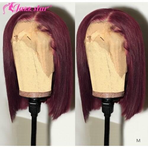 13x4 Straight Burgundy Bob Lace Front Wigs 99J Lace Front Human Hair Wigs Brazilian Pre plucked 150% Density Jazz Star Non-Remy