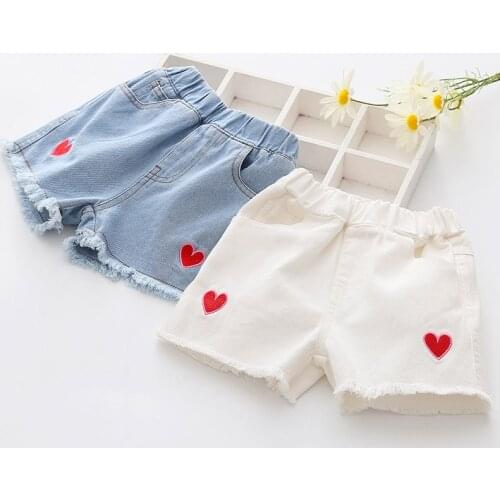 2021 Hot Summer Fashion Teenager Children Blue White Embroidery Little Kids Girls Denim Shorts For 2 3 4 6 8 10 12 Years Baby