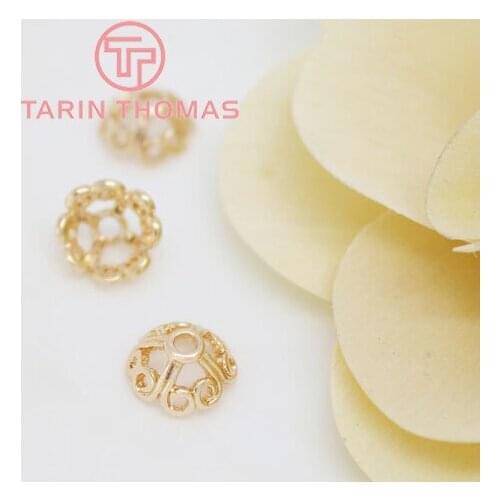 10PCS 9.5MM 24K Champagne Gold Color Plated Brass Flower Beads Caps Tassel Caps High Quality Diy Jewelry Accessories