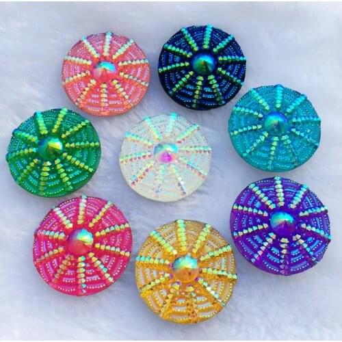 40PCS 30mm Spider web Round resin Rhinestones AB Stones For Garment DIY button B86*5