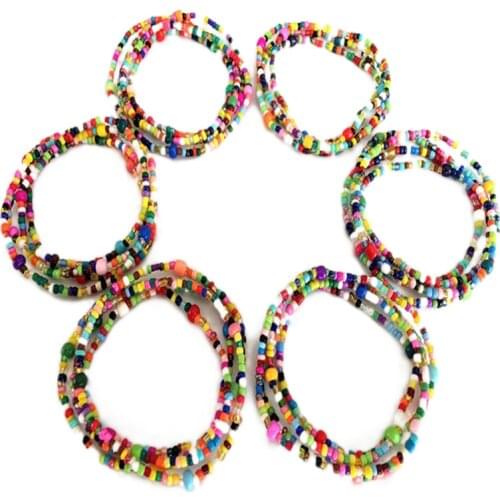 6Pcs Colorful Elastic Waist Bead Chains Summer Body Chains Belly Beads African Bikini Jewelry Chains for Women Girls LL