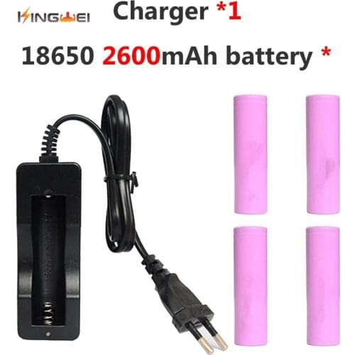4pcs 2600mah Kingwei For Samsung 18650 Li-ion Battery ICR 18650-RB +1X 18650 Single Charger for Flashlight Headlamp Laser Pen