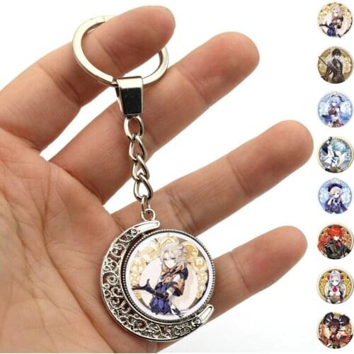 Anime Keychain Accessories Game Genshin Impact Double Sided Rotating Moon Pendant Cosplay Jewelry Metal Key Chain for Girl Gifts