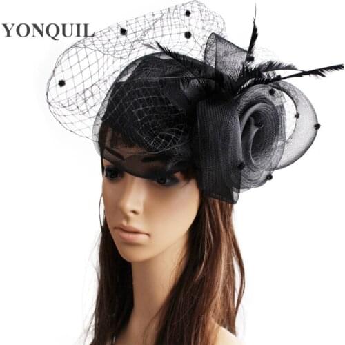 Beige Black Red Crinoline Fascinator Headwear Bridal Veils Feather Event Show Hair Accessories Millinery Cocktail Hats MYQ110