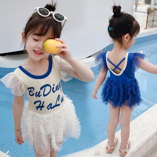 Children Swimsuit Swimwear Beach Bathing Suit Fashion Polyester Children Girls Summer Triangle One-piece Swimsuit Tulle Dress