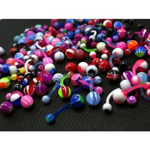 Bell button rings 50pcs/lot 14G flex belly rings Curved navel bar jewelry body piercing jewelry