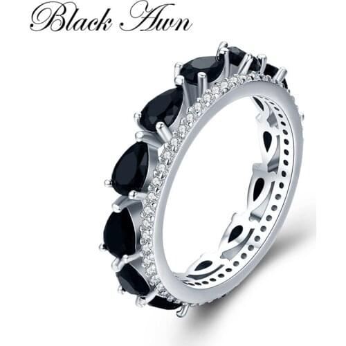 Classic 3.1g 925 Sterling Silver Fine Jewelry Baguet Row Engagement Black Spinel Engagement Rings for Women G026