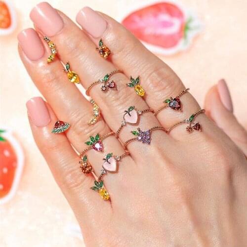 2020 Summer new arrived hot selling delicious fruit design jewelry Gold color Sweet Cute peach charm cz band ring for women