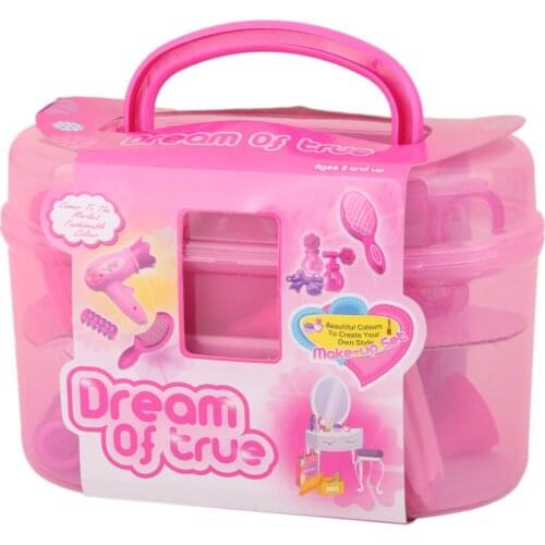 Girls Toy Vanity Beauty Cosmetic Bag Carry Case Hair Dryer Make Up Set Pink