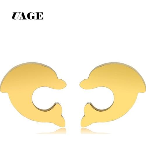 UAGE Fashion Whale & Dolphin Stud Earrings for Women Girl Wedding Kids Earring Geometric Jewelry Gift oorbellen