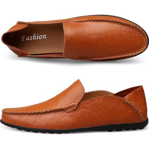 Genuine Leather Men Casual Shoes Brand 2020 Italian Men Loafers Moccasins Breathable Slip on Black Driving Shoes Plus Size 38-46